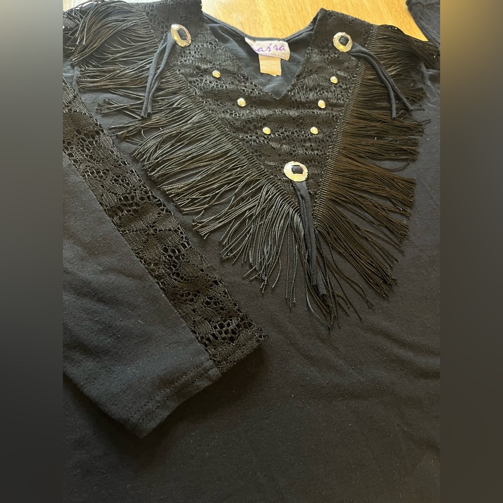 Vintage Fringe Western Rodeo Boho Cowgirl Stud Top Sas'sa Size Medium - Picture 2 of 8
